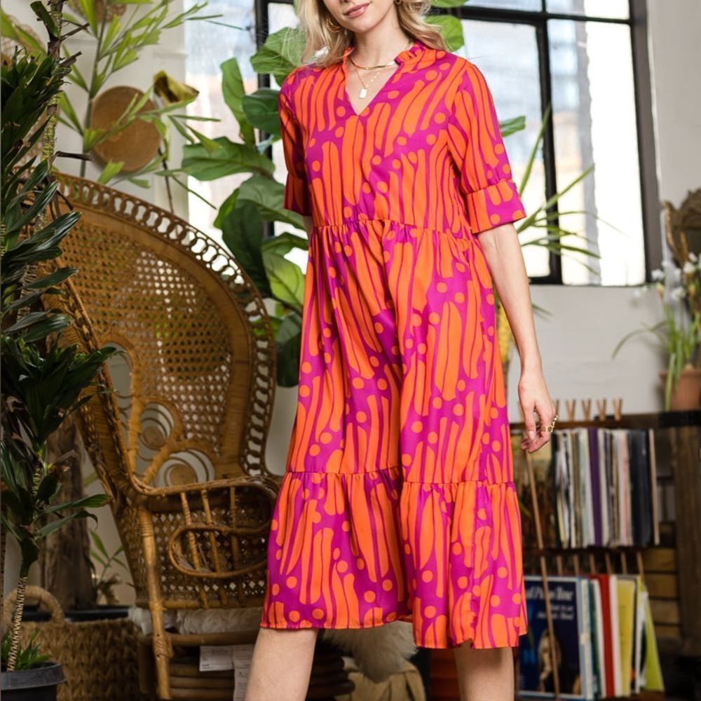 Collection by Cezele Orange & Purple Marmalade Dye Print Casual Long Midi Dress - Picture 5 of 12